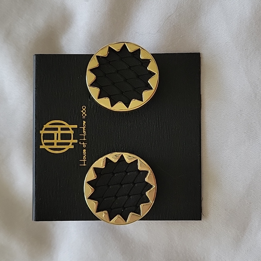 HOUSE OF HARLOW 1960 Black Sunburst Button Earrings